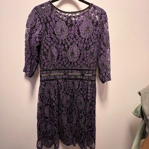 3/4 sleeve purple lace dress.